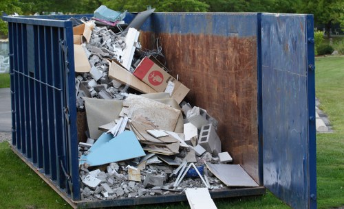 Construction site with waste materials being cleared